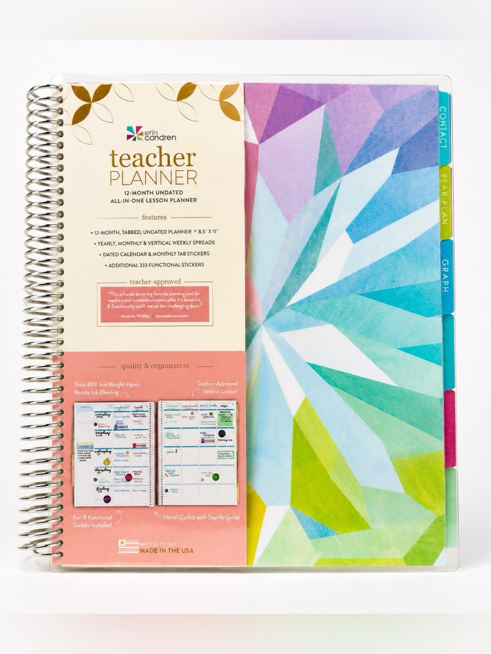 Erin Condren Kaleidoscope Colorful Undated Teacher Lesson Planner 8.5x11